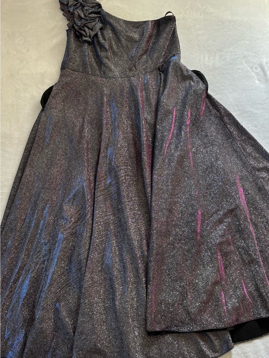 Xscape Dresses & Skirts - Xscape Girls One-Shoulder Sparkle Dress in Black with Pink & Blue Streaks